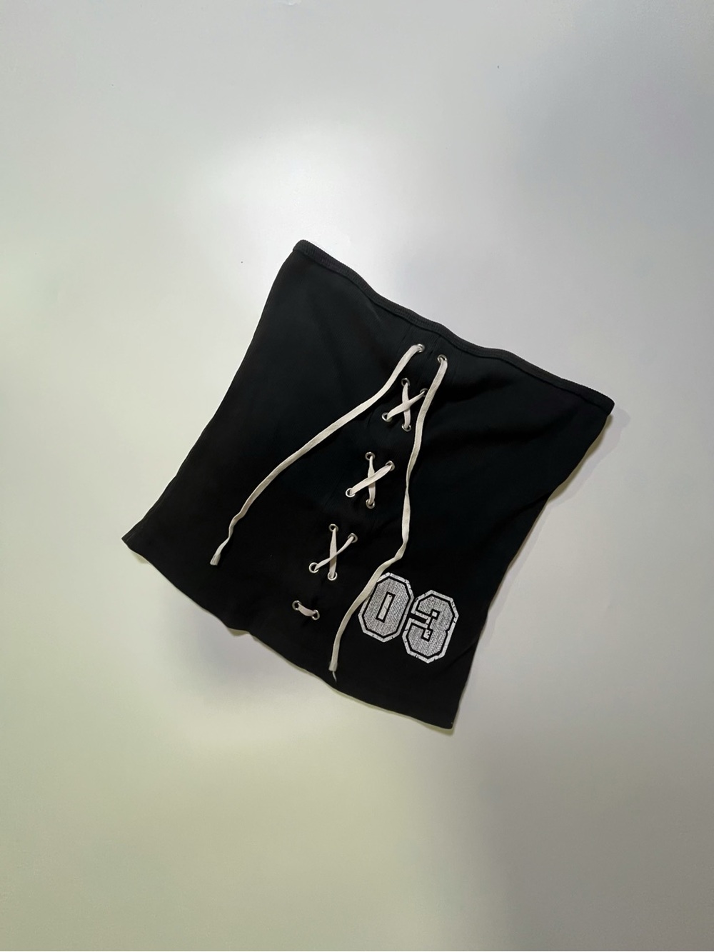 y2k black graphic tie up tube top